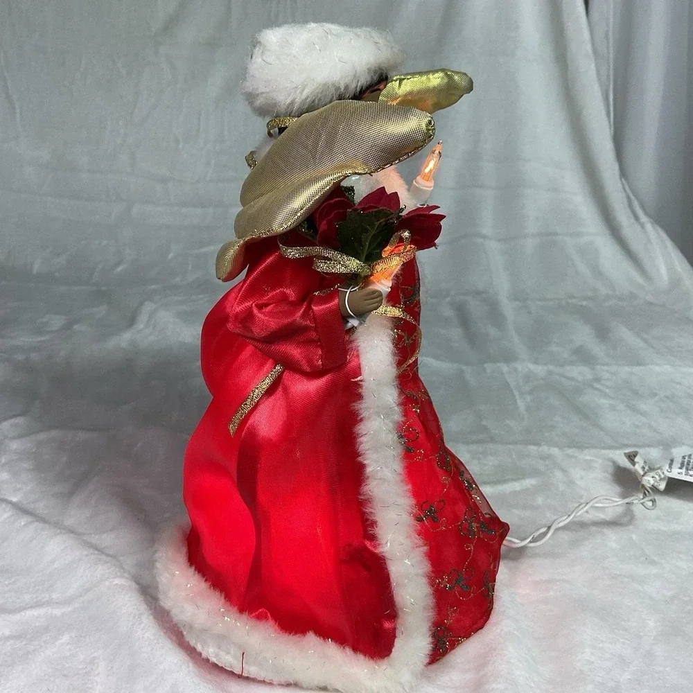 African American Lighted Angel Tree Topper Red Gold Christmas Black woman